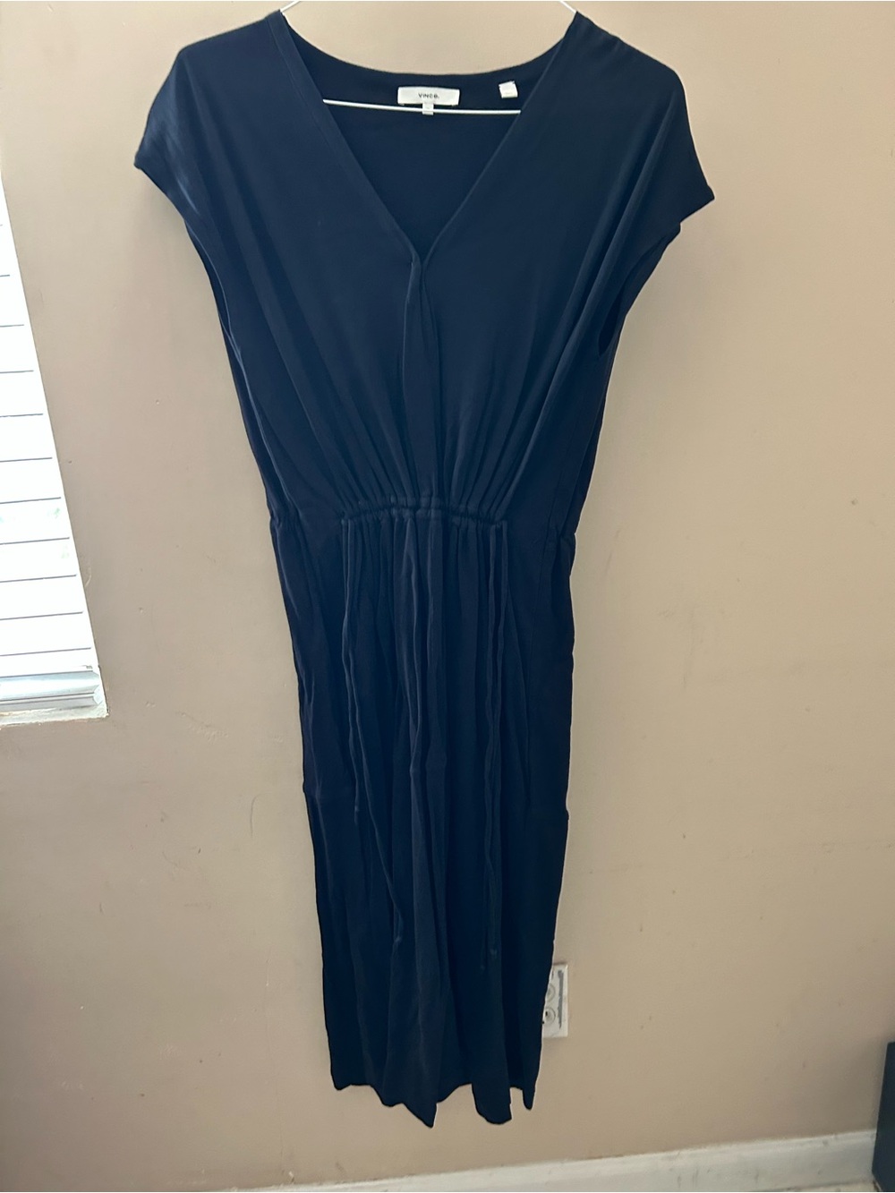 Vince Navy V-Neck Maxi Dress with Elastic Waist